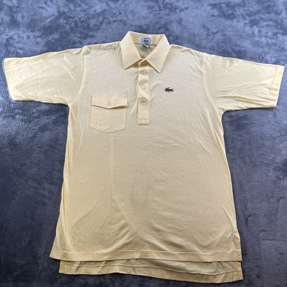 Vintage 80s Izod Lacoste Yellow Shirt - 100% Mercerized Cotton Lisle -Men's M